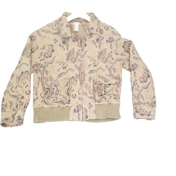 J. Jill Jackets & Blazers - J. JILL Womens Jacket SZ M Bomber Tapestry‎ Jacquard Floral Tan Zip Up Lined